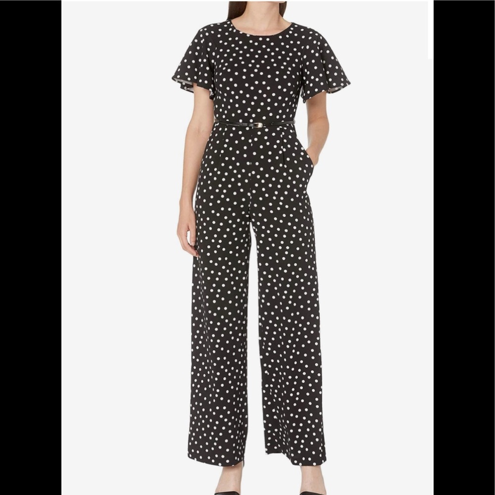 Calvin Klein Women's Short Flutter Sleeved Belted Jumpsuit